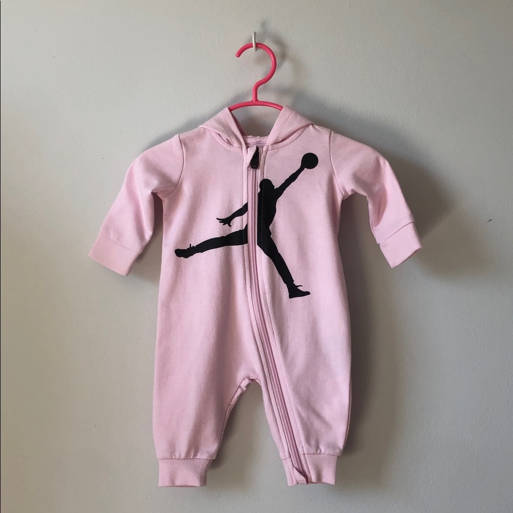 Jordan Pink Baby Hooded One-Piece with Black Athletic Logo